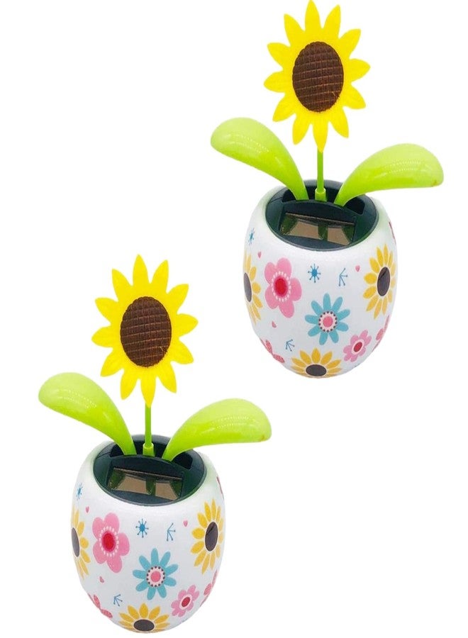 SelHeng 2Pcs Solar Dancing Sunflower Decoration, Sunflower Solar Dancing Flower Solar Dancing Solar Decoration, Solar Powered Swinging Animated Dancer Office Desk Car Decoration, Funny Ornaments - Image 1